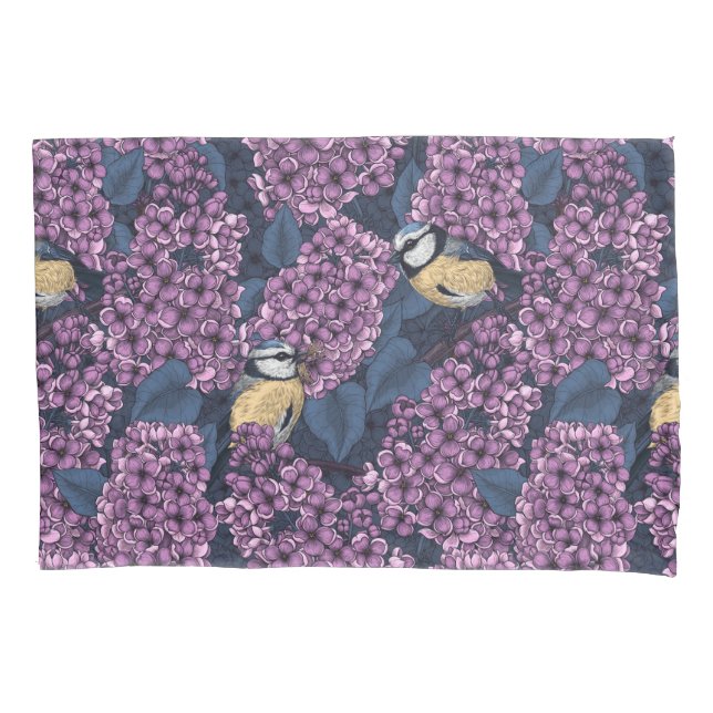 Vögel in violettem lila Garten Kissenbezug (Vorderseite)