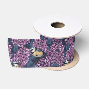 Vögel in violettem lila Garten Satinband