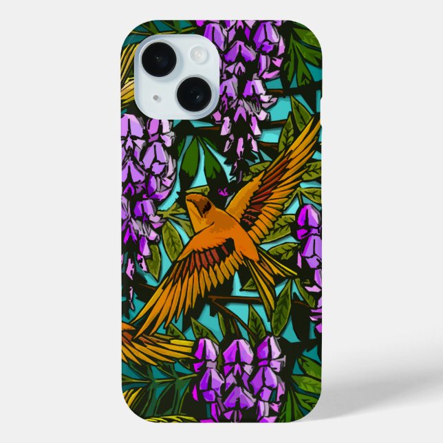 Vögel inmitten der Wisteria - Mit Monogramm Case-Mate iPhone Hülle (Rückseite)