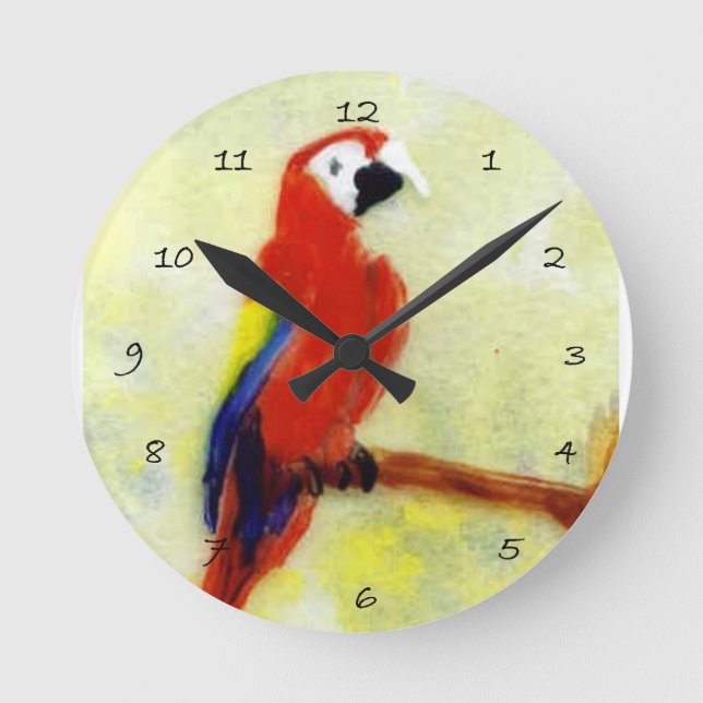 Vogel-Kunstbunter Macaw-Papagei Runde Wanduhr (Vorderseite)