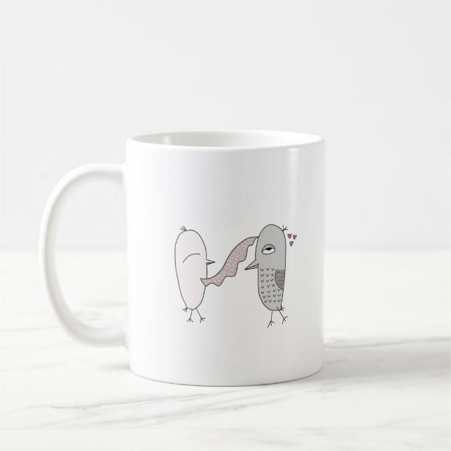 Vögel Liebe Paar niedlicher Herbstkaffee trinken Kaffeetasse (Links)