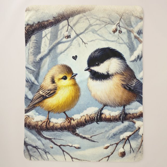Vögel lieben in einem Frostwinterdekor Sherpadecke (Vorderseite)