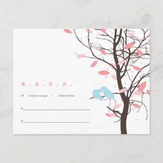 Vögel lieben in UAWG Baum - Rosa und Blau RSVP Karte