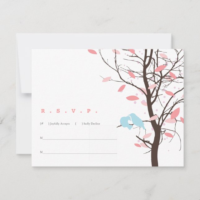 Vögel lieben in UAWG Baum - Rosa und Blau RSVP Karte (Vorderseite)
