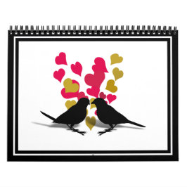 Vögel lieben mit Rot und Gold Herz Kalender