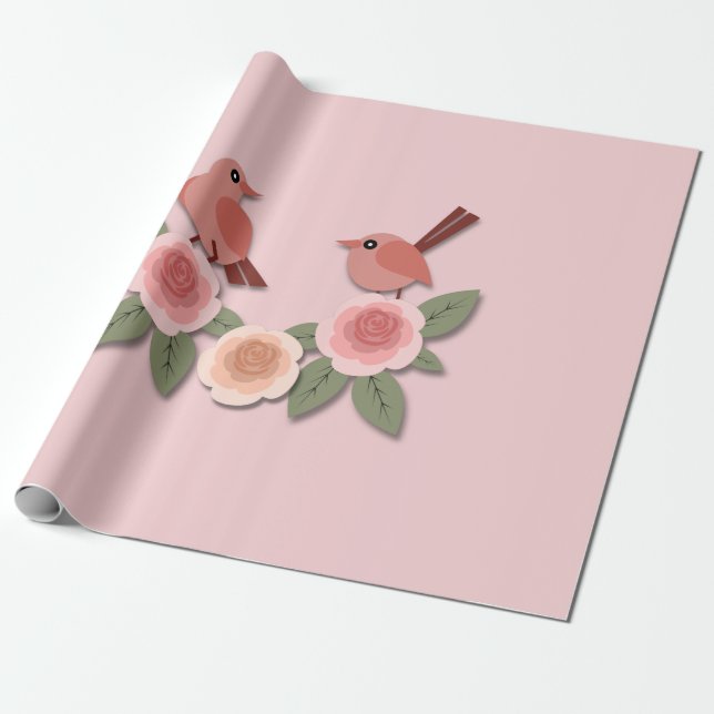 Vögel lieben und Rose lieben Geschenkpapier (Ungerollt)