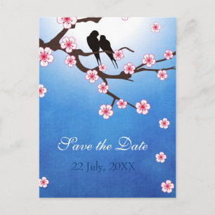 Vögel lieben und Sakura Save the Date Ankündigungspostkarte