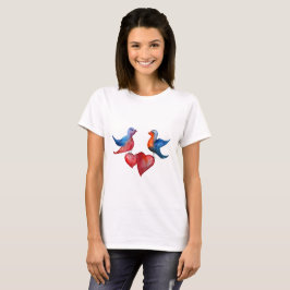 Vögel lieben, Wasserfarben Vögel Grundlegender T - T-Shirt