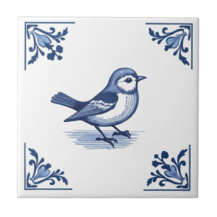 Vogel mit blau-weißen Florenkecken von Delft Fliese