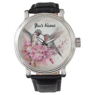Vögel mit Blume besiedeln Armbanduhr