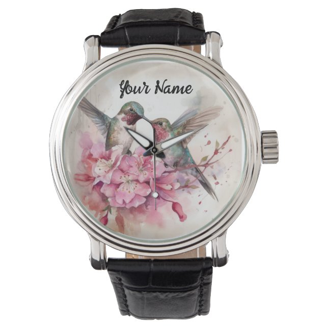 Vögel mit Blume besiedeln Armbanduhr (Vorderseite)