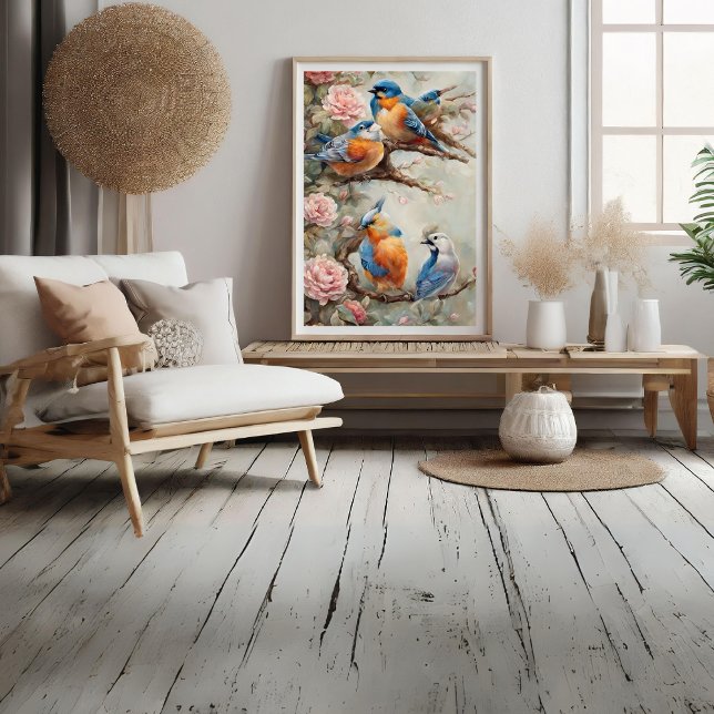 Vögel mit Blume Fotodruck (Birds with Flowers Photo Print)