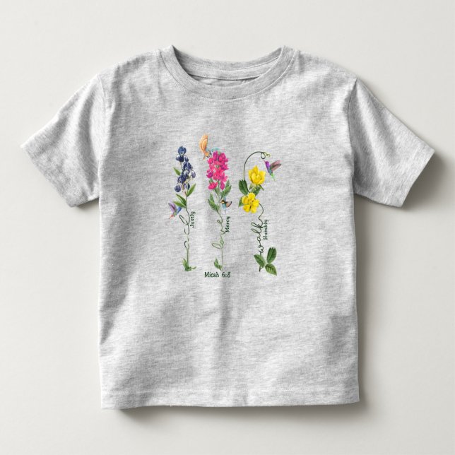 Vogel mit Blume Gerechtigkeit Liebe Gnade und gehe Kleinkind T-shirt (Vorderseite)