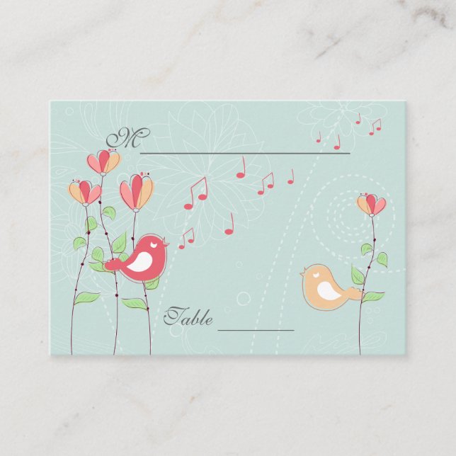 Vögel mit Blume singen Hochzeitsplatz Platzkarte (Vorderseite)
