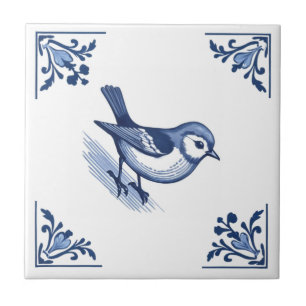 Vogel mit Delft Blau-weißen Blumenecken Fliese