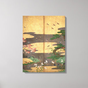 Vögel mit Herbst- und Winter-Blume Leinwanddruck