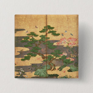 Vögel mit Herbst- und Winter-Blumen Button