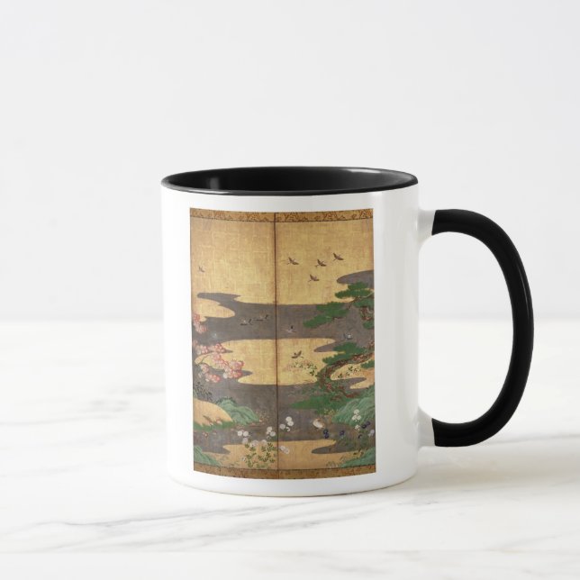 Vögel mit Herbst- und Winter-Blumen Tasse (Rechts)