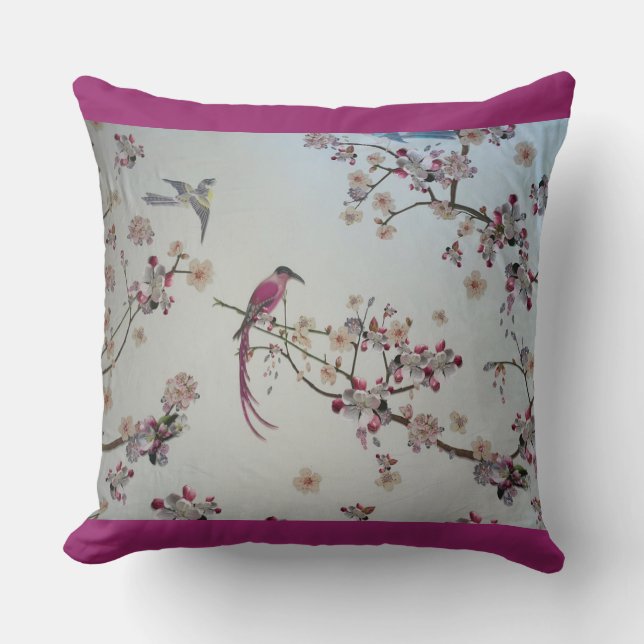 Vögel mit Kirschblüten Kissen (Vorderseite)