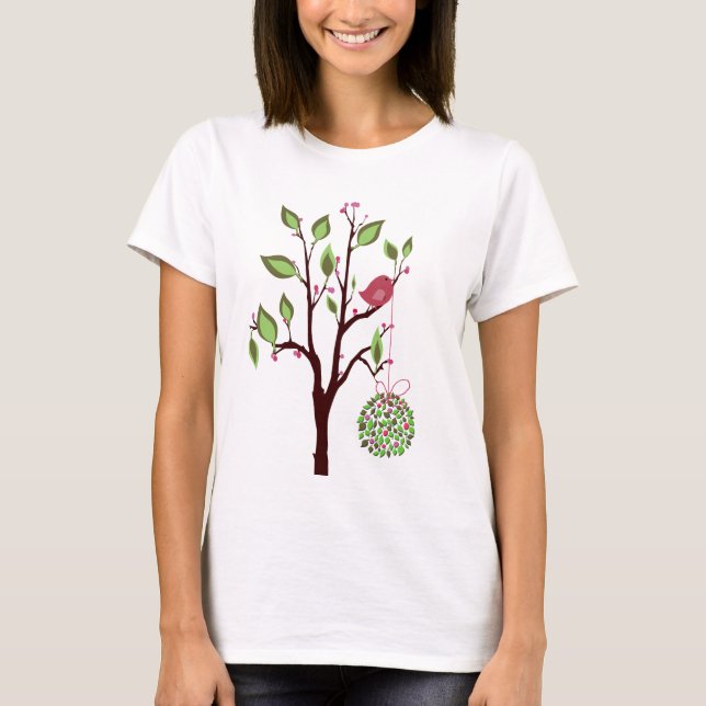 Vogel mit Mistelzweig-und Beeren-T-Shirt T-Shirt (Vorderseite)