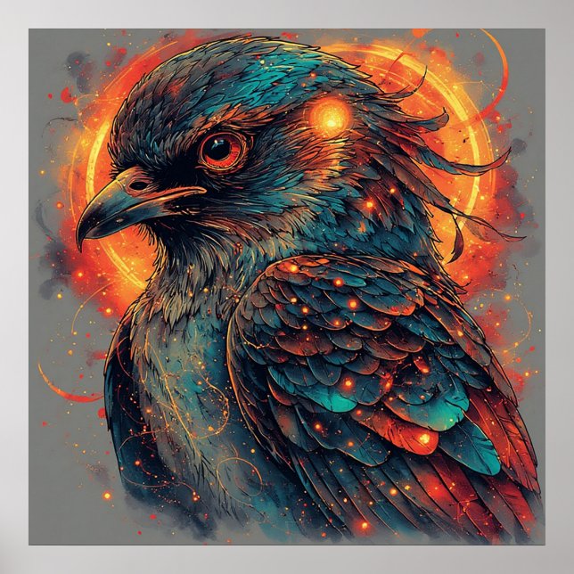Vogel mit scharfen Farben und intensivem Kontrast Poster (Vorne)