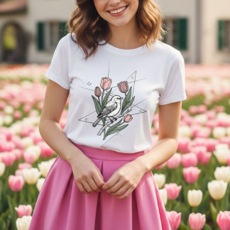 Vogel mit Tulpenblüte Minimalistischer floraler Bo Tri-Blend Shirt