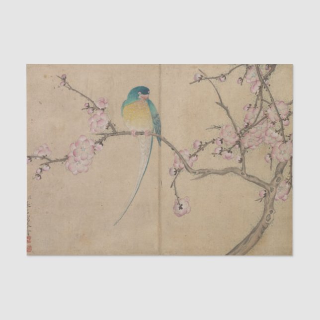 Vogel mit Umeblüten Seidenpapier (Vorderseite)