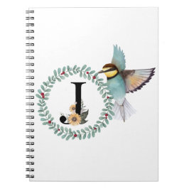 Vogel mit Wreath mit Buchstabe "J" Notizblock