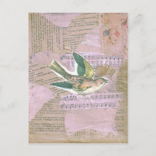 Vogel Mixed Media Collage Postkarte