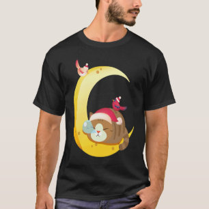 Vogel Mond Schlafendes Kätzchen Katze Feiertag T-Shirt