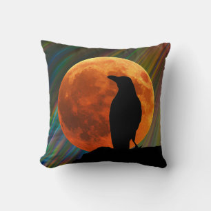 Vögel - Mond und Schwarzes Reben Halloween Kissen