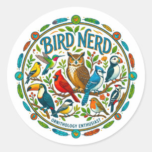 Vogel-Nerd-Logo Runder Aufkleber