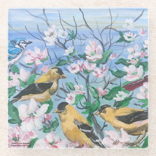 Vögel Neue Kollektion Originelle handgemalte Kunst Glasuntersetzer (Vorderseite)