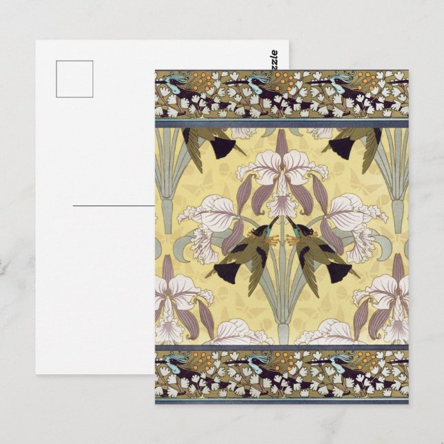 Vögel, Orchideen, Maidenhair Ferns Art Nouveau Postkarte (Vorne/Hinten)