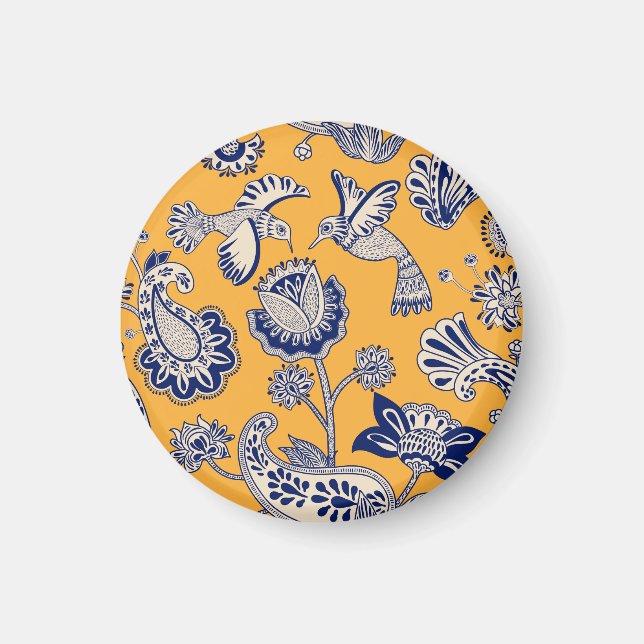 Vögel Paisley Blume Vintages Muster Magnet (Vorne)