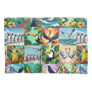 Vögel Patchwork-Muster Kissenbezug