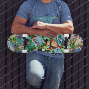 Vögel Patchwork-Muster Skateboard