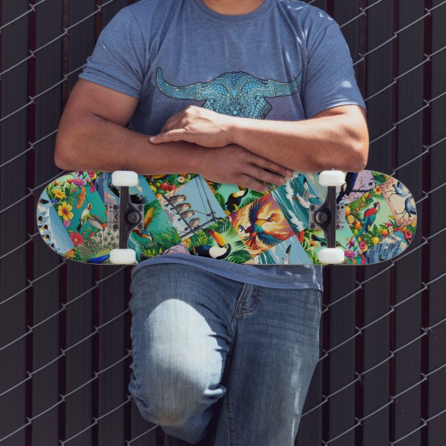 Vögel Patchwork-Muster  Skateboard (Außenbereich 3)