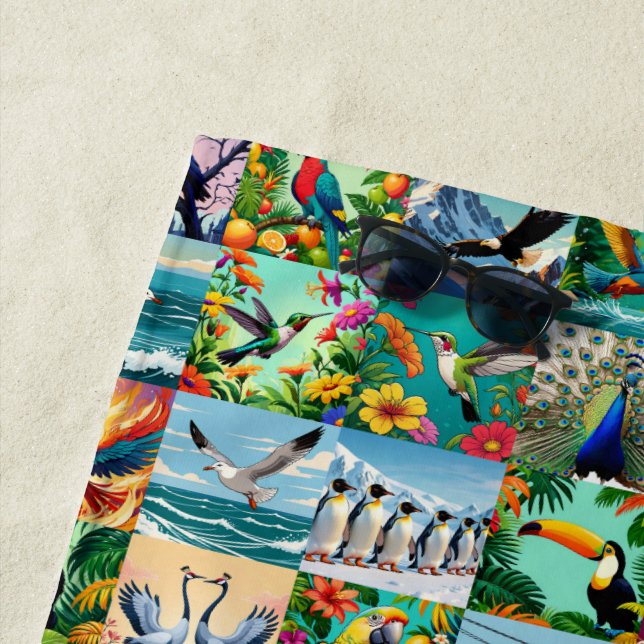 Vögel Patchwork-Muster  Strandtuch (Beispiel)