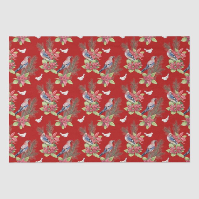 Vögel, Poinsettien, Farbe für den Spruce Seidenpapier (Vorderseite)