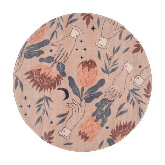 Vögel & Proteas: Vintage Handgrafiken Schneidebrett