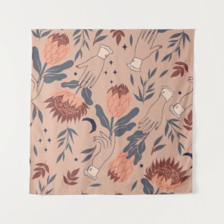 Vögel & Proteas: Vintage Handgrafiken Wandteppich