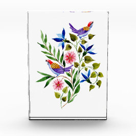 Vögel Rosa und Blüten Wasserfarbe Fotoblock