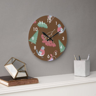 Vögel, Schlitten und Heilige Weihnachten Große Wanduhr