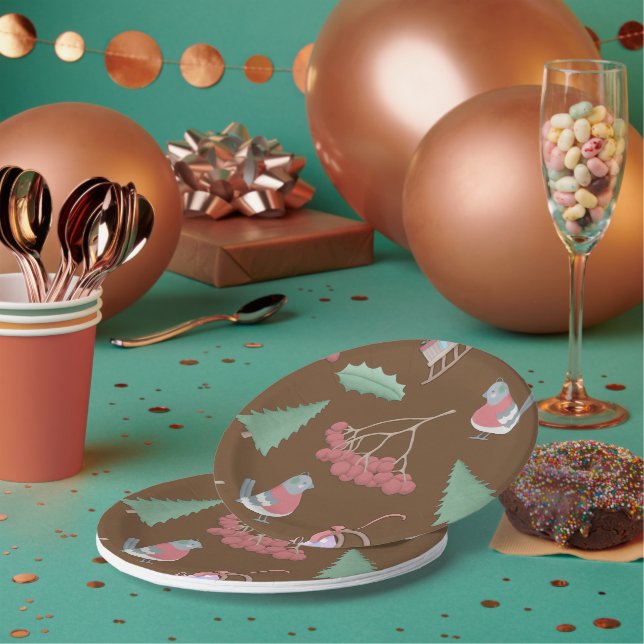 Vögel, Schlitten und Heilige Weihnachten Pappteller (Multi)
