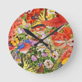 Vögel, Schmetterlinge und Bienen-Wanduhr Runde Wanduhr