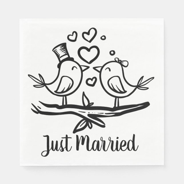 Vögel Schwarz-weiß Hochzeitslieder nur verheiratet Serviette (Vorderseite)