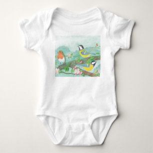 Vögel singen auf einem blühenden Baumzweig Baby Strampler