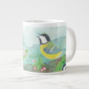 Vögel singen auf einem blühenden Baumzweig Jumbo-Tasse