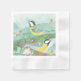 Vögel singen auf einem blühenden Baumzweig Serviette